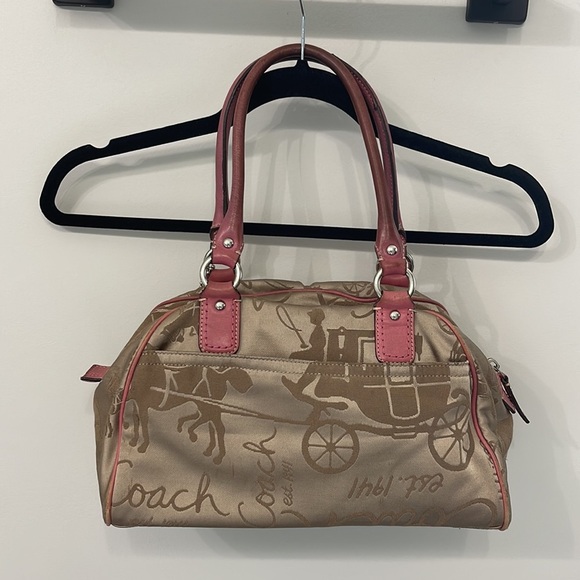 Coach Horse & Carriage SZ OS Logo Satchel Handbag F14481 Gold and Pink - Picture 9 of 11